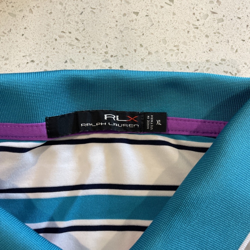 RLX Ralph Lauren Polo Shirt Mens Size XL Blue White Striped Golf - Picture 2 of 6